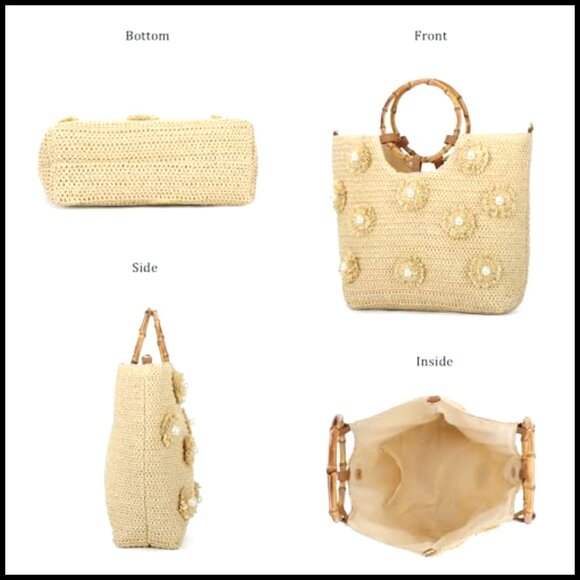 Straw Woven Tote Bag Elegant Boho Beach Handbag with Adjustable Strap